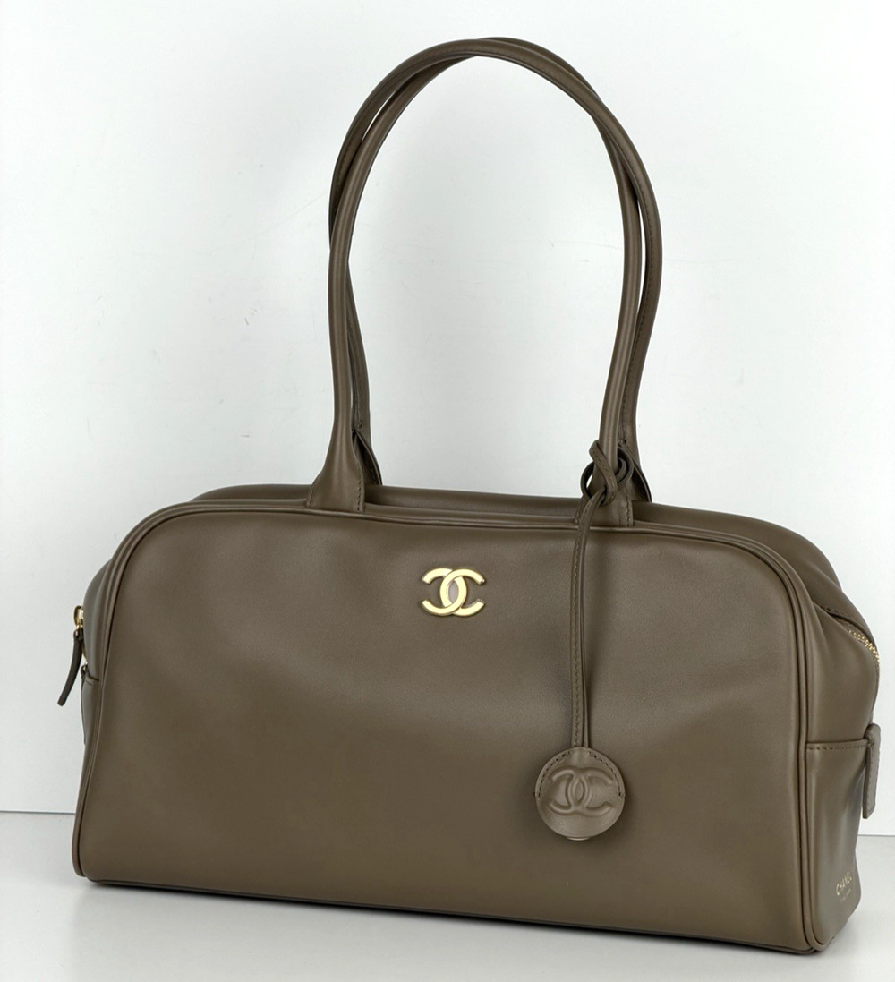 Chanel Perfect Bowling Large Bag in Khaki Brown Calfskin Leather 2022 D8